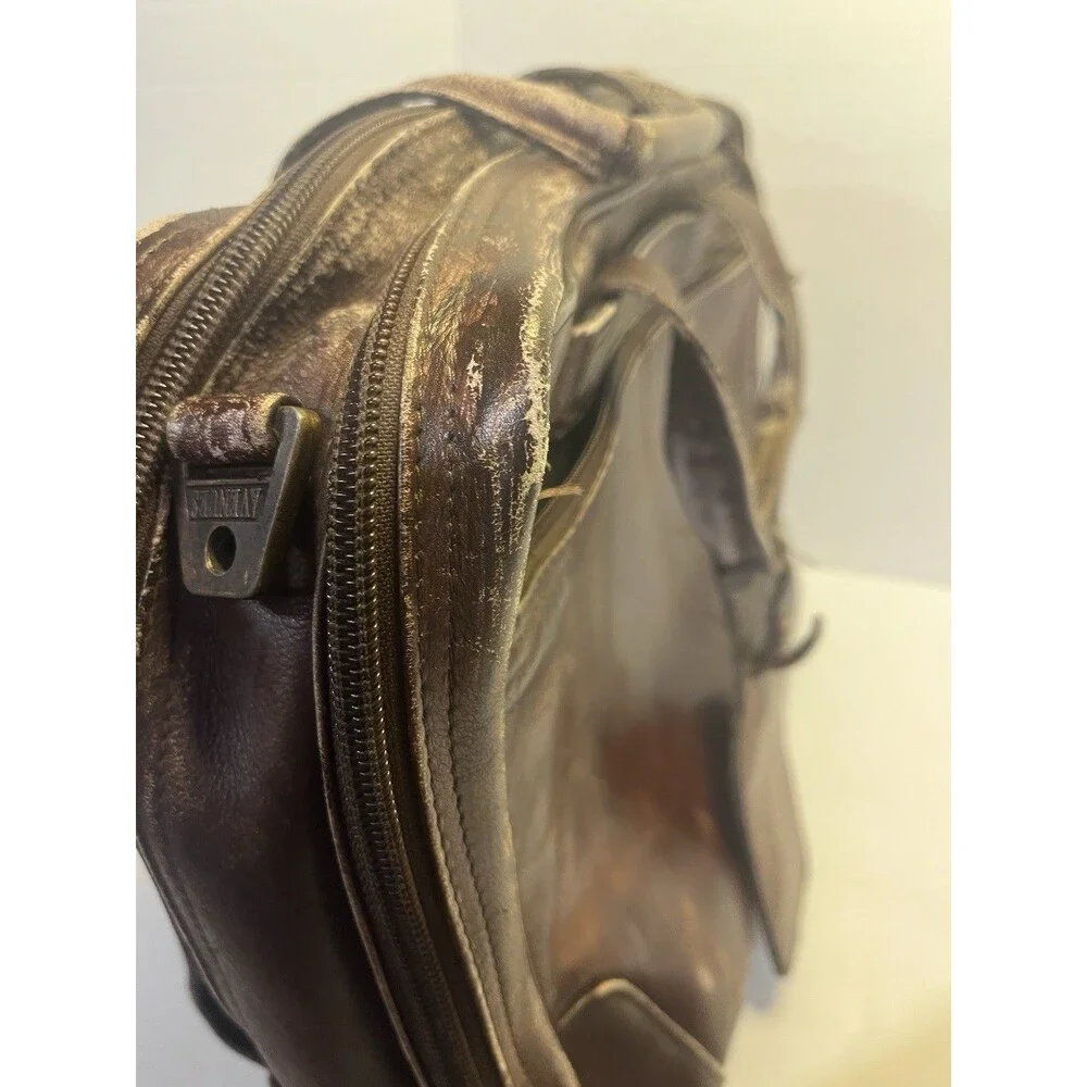 Vintage Leather Bag Avenues America Laptop Brief Case Distressed Shoulder Strap